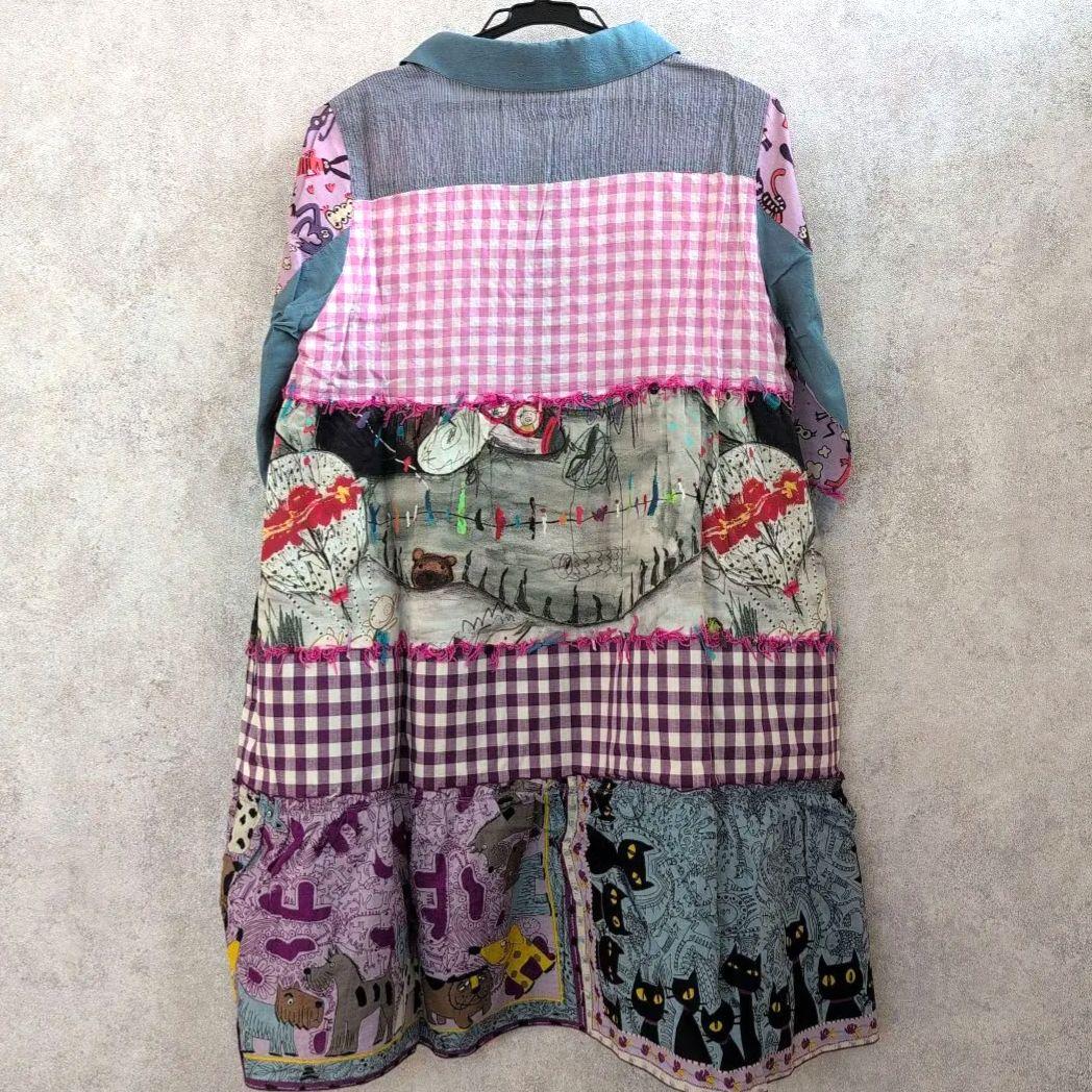 アルベロベロ ワンピース チュニックアニマル柄 パッチワーク 長袖