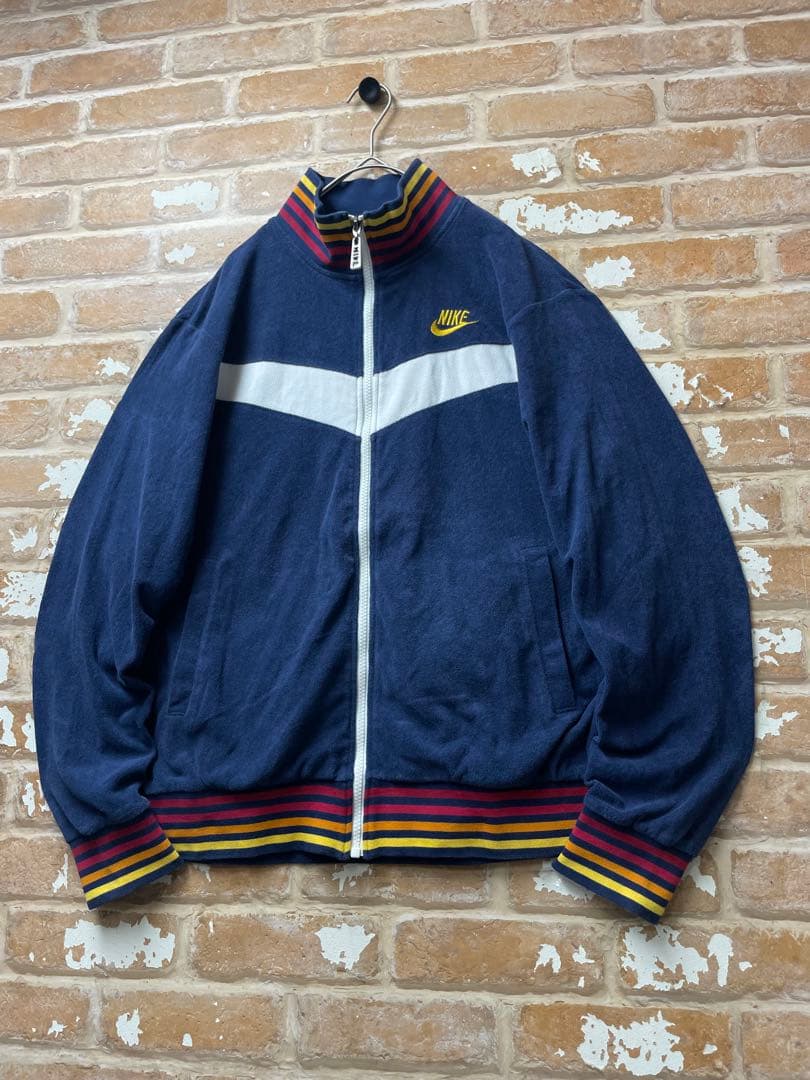 00s NIKE ナイキ　トラックジャケット　パイル地　y2k ネイビー　刺繍