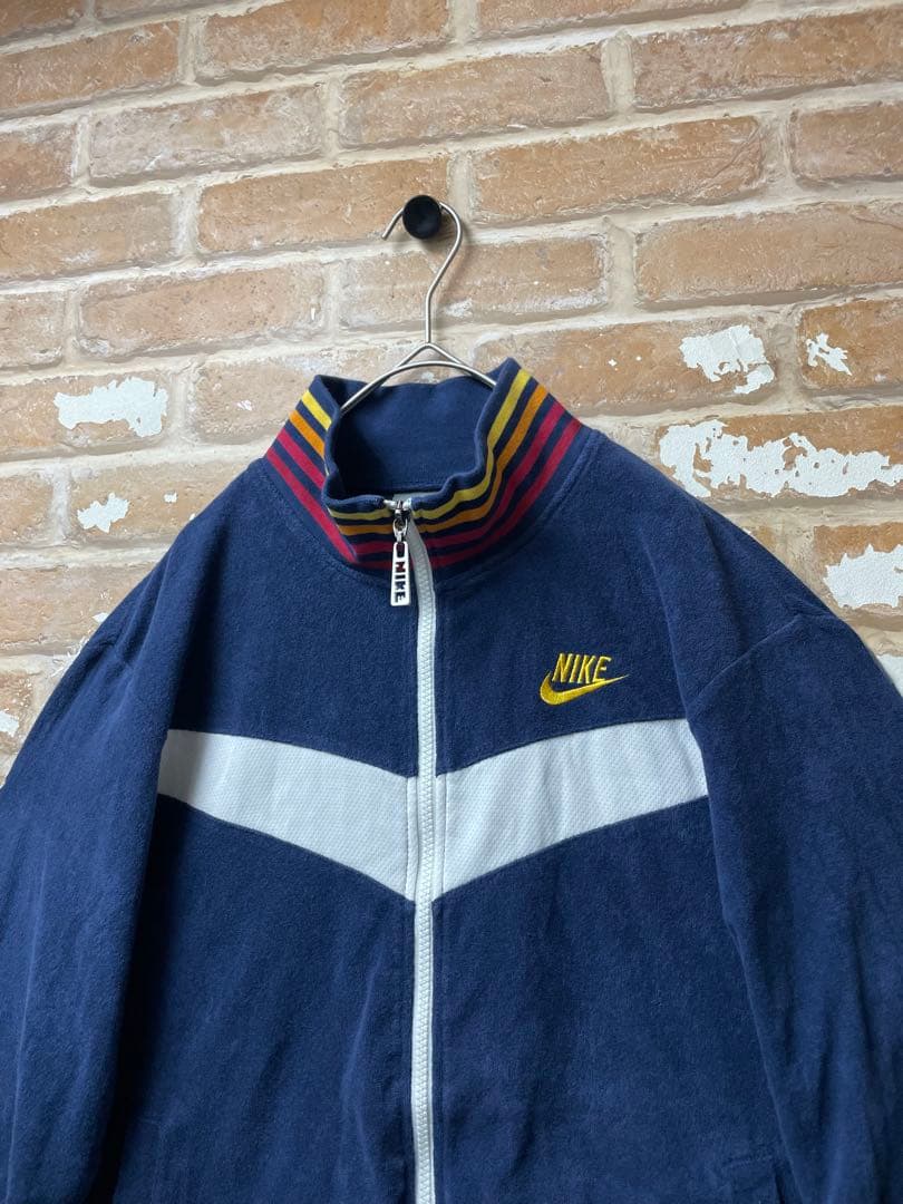 00s NIKE ナイキ　トラックジャケット　パイル地　y2k ネイビー　刺繍