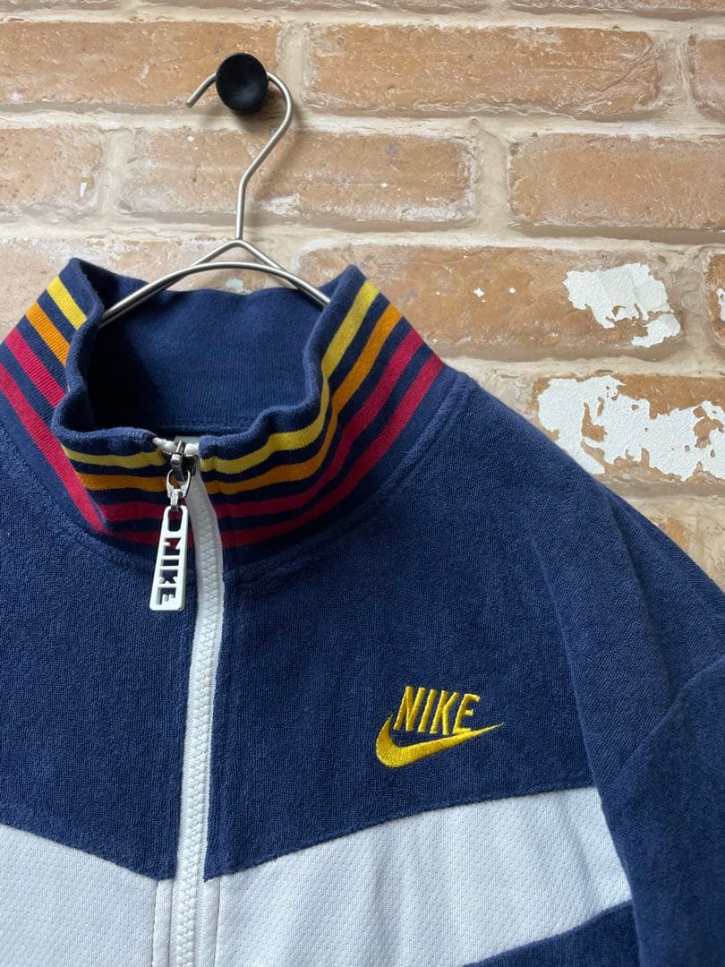 00s NIKE ナイキ　トラックジャケット　パイル地　y2k ネイビー　刺繍