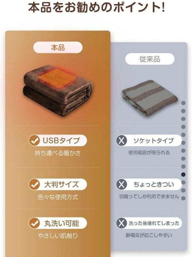 ★⚠️サイズ・色違い⚠️ DeliToo 電子ブランケット USB 100x74cm