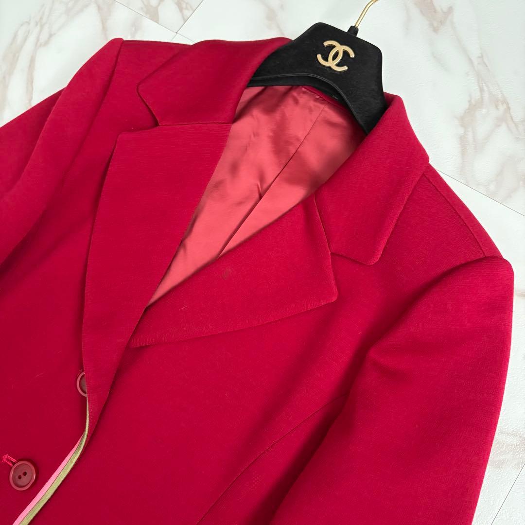 美品◆レオナール トリム デザイン テーラード ジャケット 赤 花柄 L