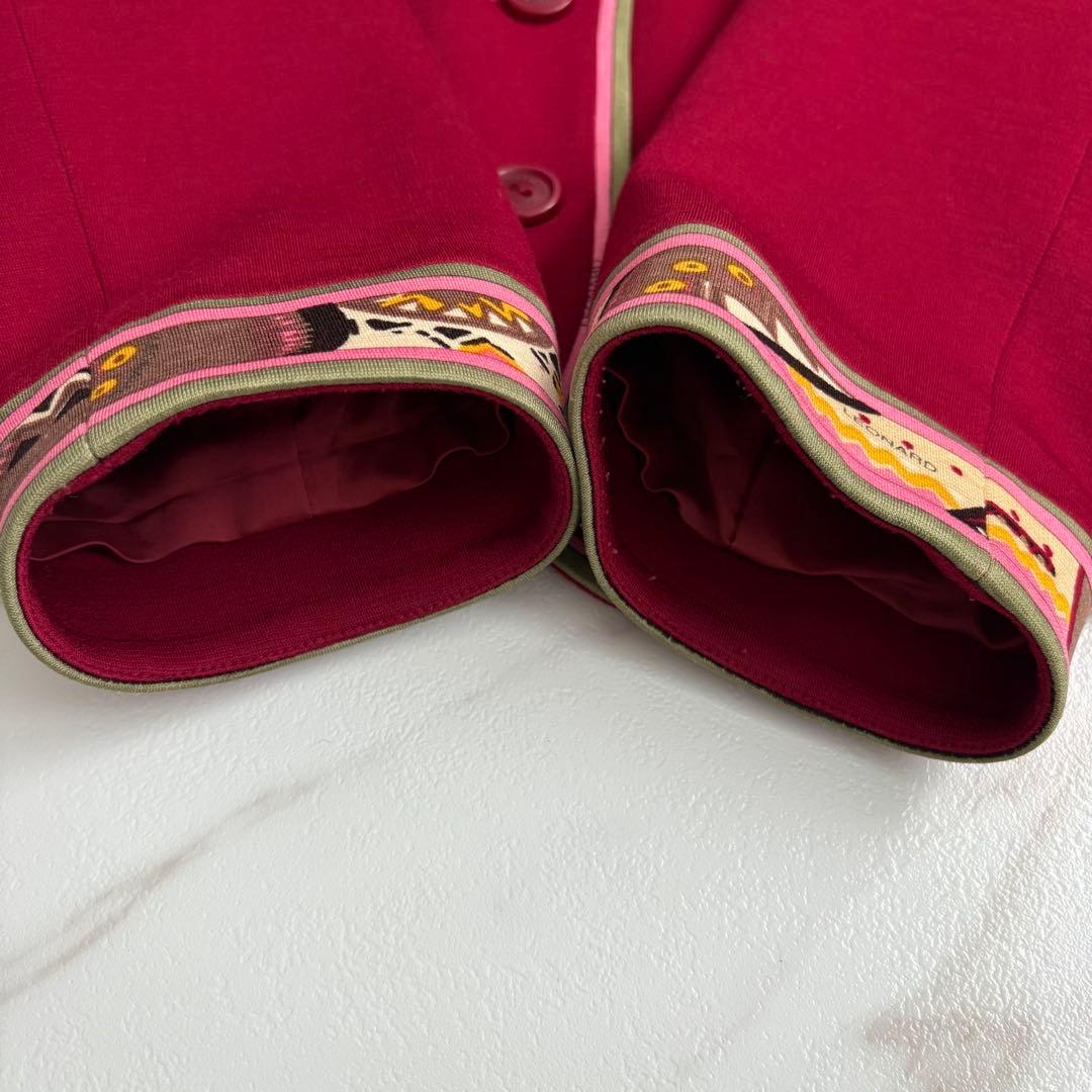 美品◆レオナール トリム デザイン テーラード ジャケット 赤 花柄 L