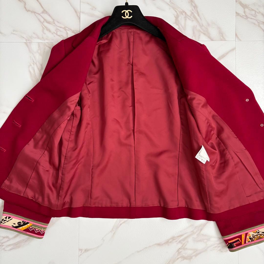 美品◆レオナール トリム デザイン テーラード ジャケット 赤 花柄 L