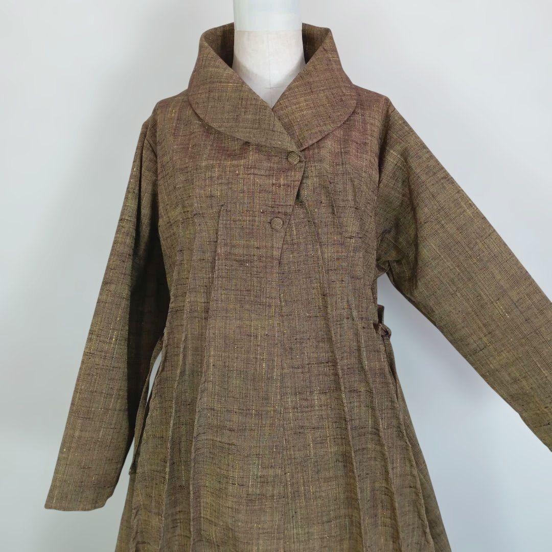 326　手染め大輔　着物リメイク　厚地紬　ワンピース　L〜フリーサイズ