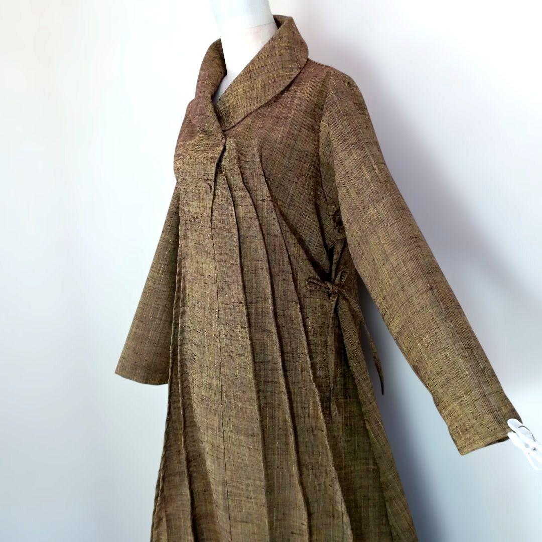 326　手染め大輔　着物リメイク　厚地紬　ワンピース　L〜フリーサイズ