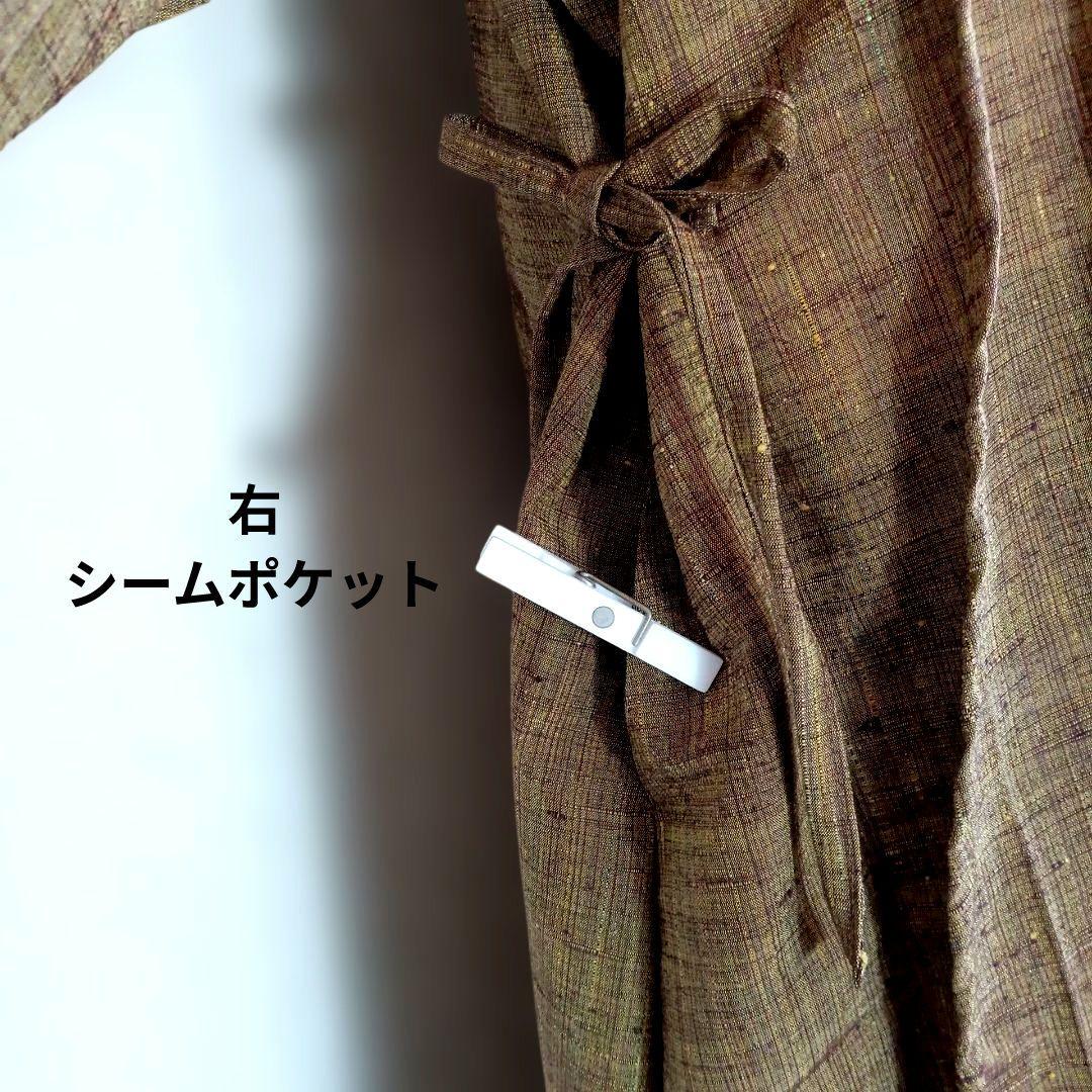 326　手染め大輔　着物リメイク　厚地紬　ワンピース　L〜フリーサイズ