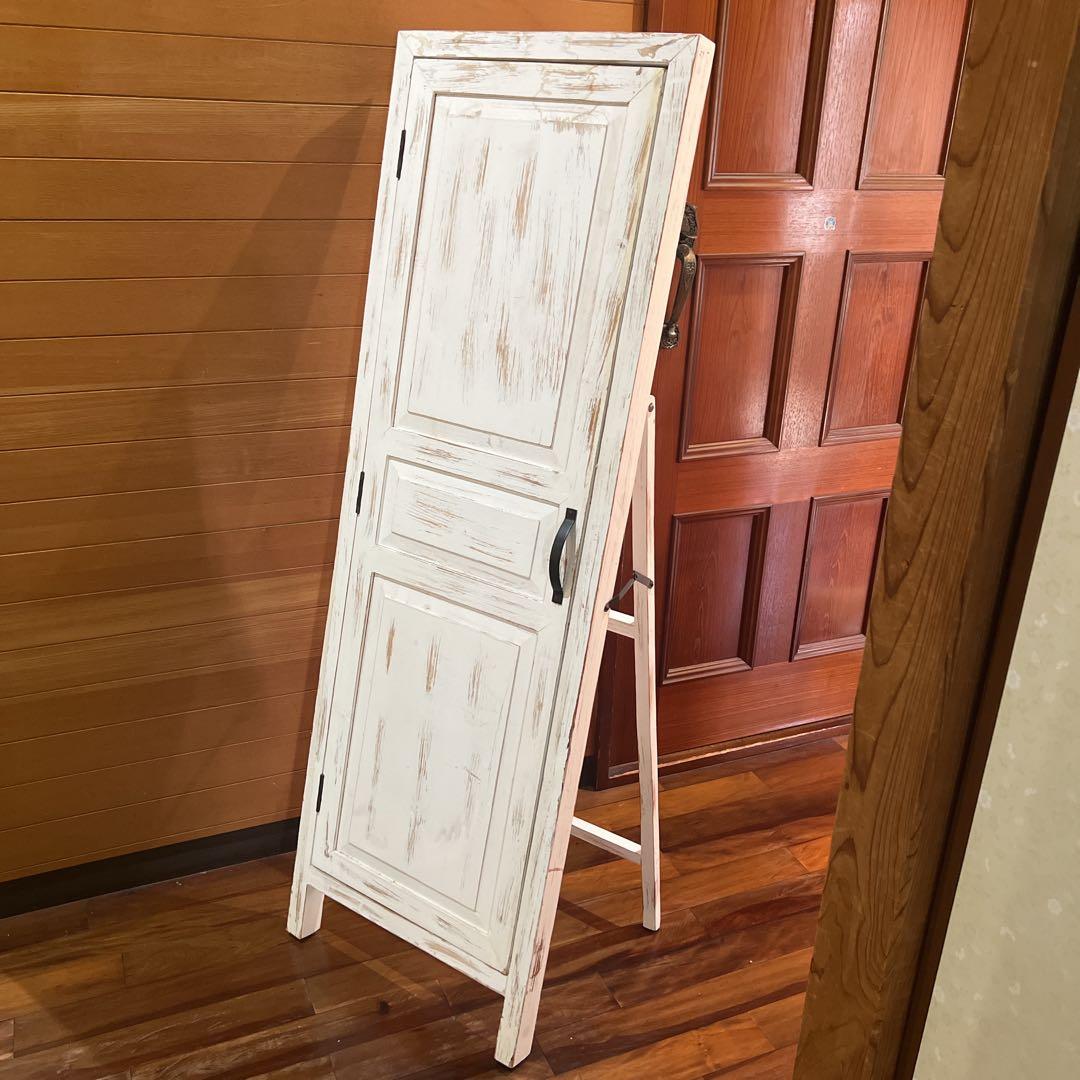 KIKUホワイト アンティーク風 スタンドミラー ドアミラー 木製 姿見