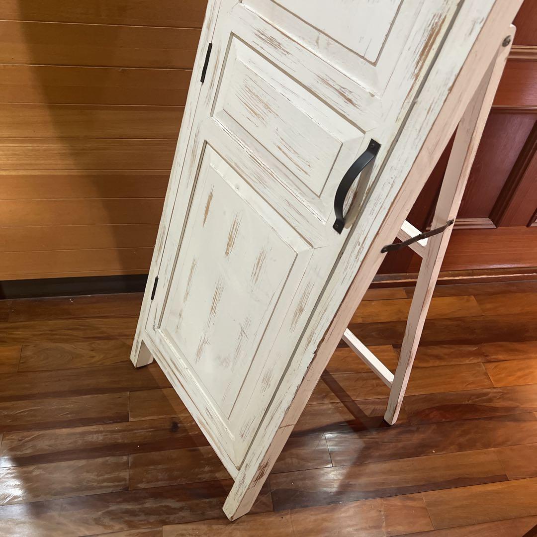 KIKUホワイト アンティーク風 スタンドミラー ドアミラー 木製 姿見