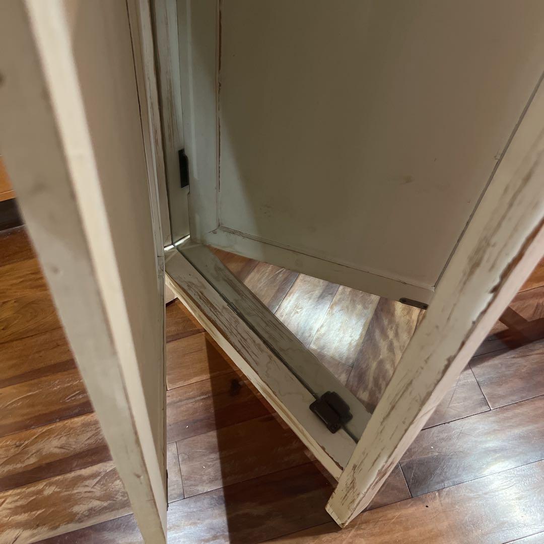 KIKUホワイト アンティーク風 スタンドミラー ドアミラー 木製 姿見