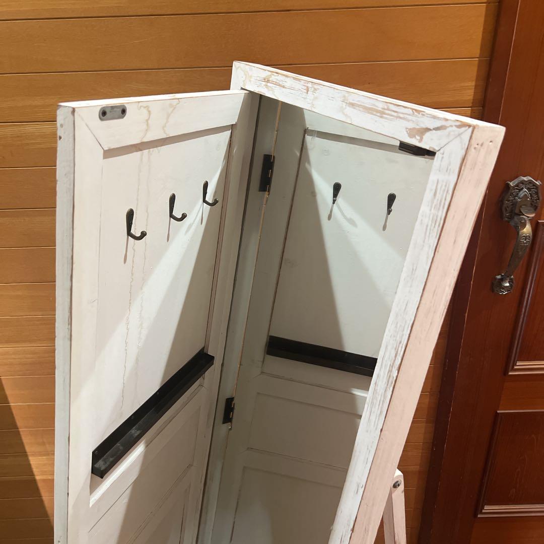 KIKUホワイト アンティーク風 スタンドミラー ドアミラー 木製 姿見