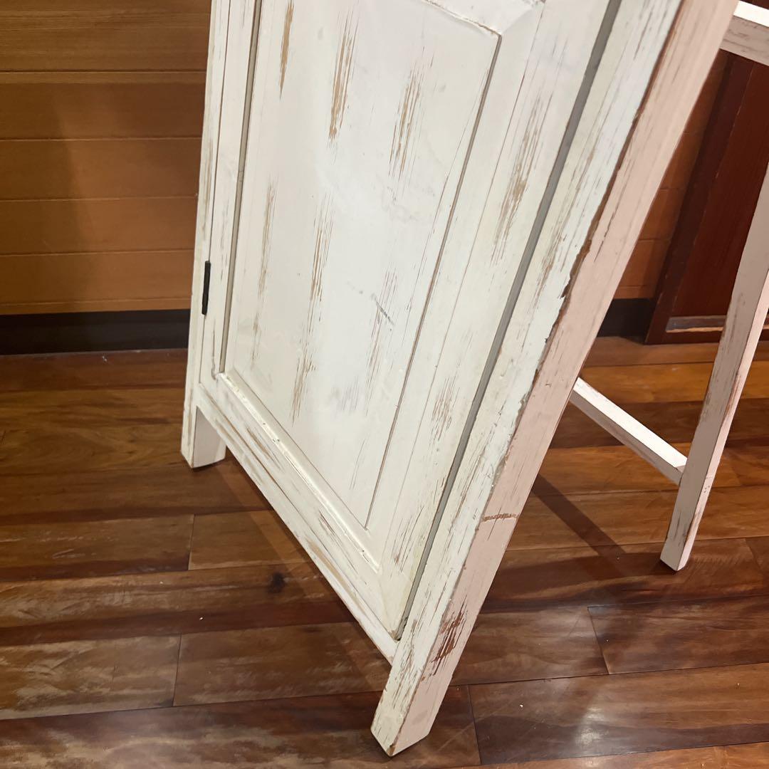 KIKUホワイト アンティーク風 スタンドミラー ドアミラー 木製 姿見