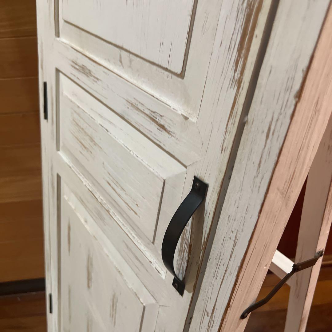 KIKUホワイト アンティーク風 スタンドミラー ドアミラー 木製 姿見