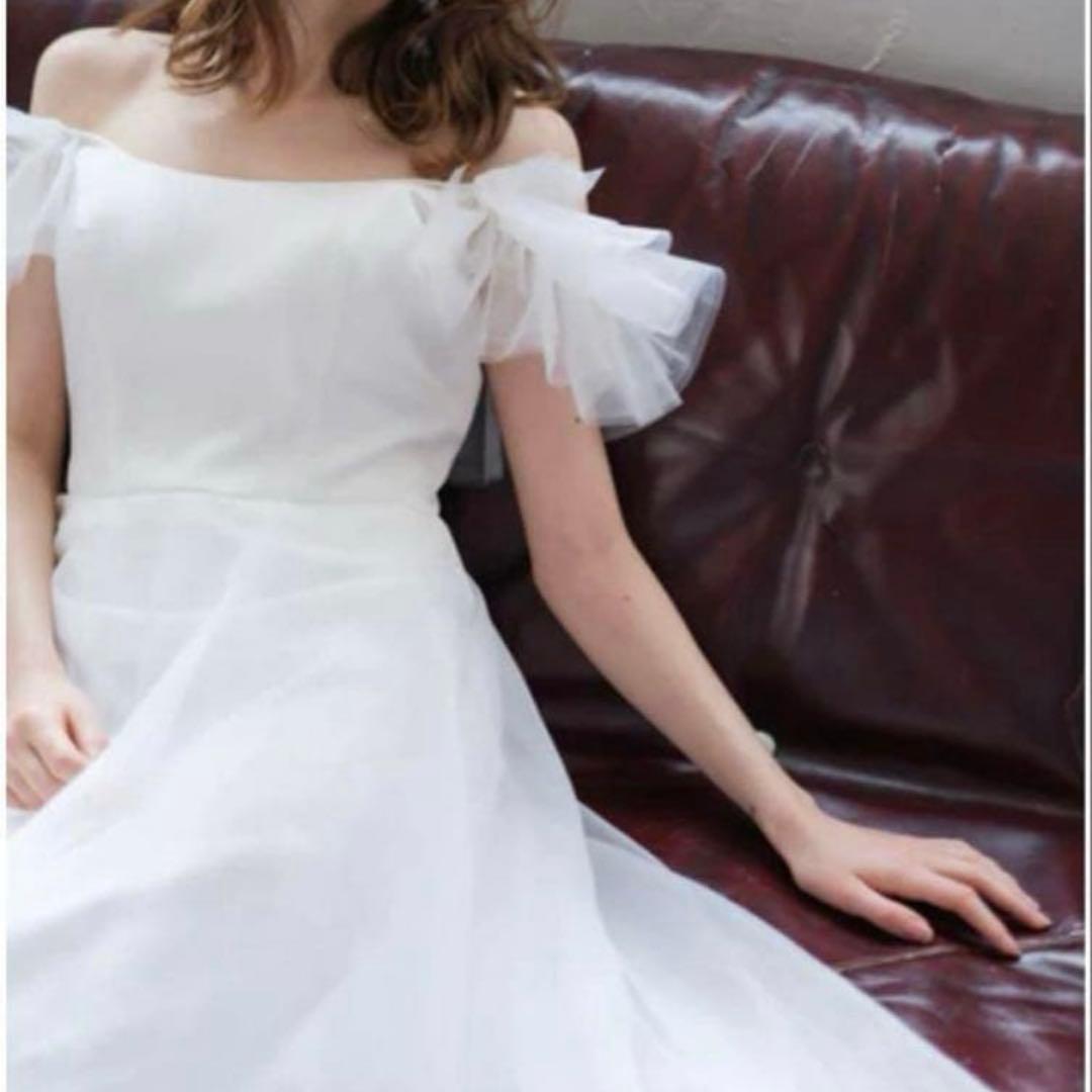 ドレスプロダクション　オフショルダー オーガンジー フリルドレス