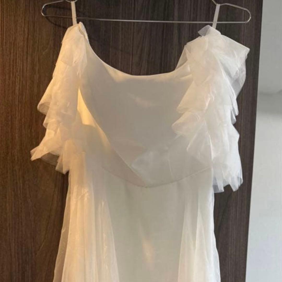 ドレスプロダクション　オフショルダー オーガンジー フリルドレス