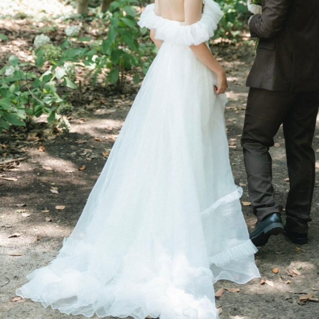 ドレスプロダクション　オフショルダー オーガンジー フリルドレス