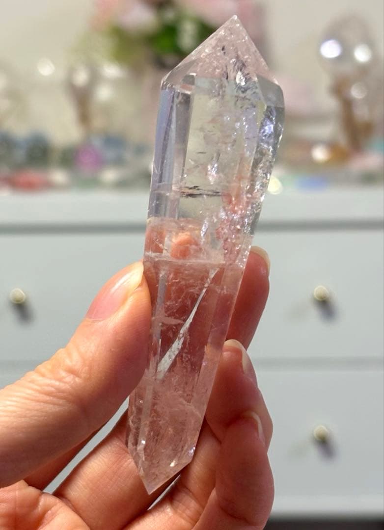 レア　高品質　ピンククォーツ　ピンクアゼツライト　ダブルポイント　ワンド