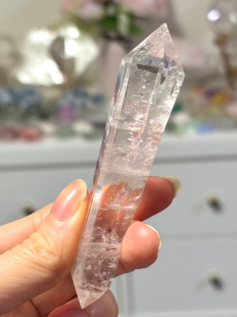 レア　高品質　ピンククォーツ　ピンクアゼツライト　ダブルポイント　ワンド