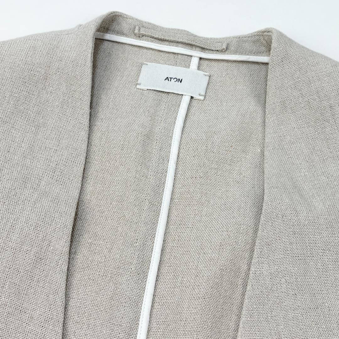美品 ATON 23SS LINEN OXFORD ノーカラージャケット 02