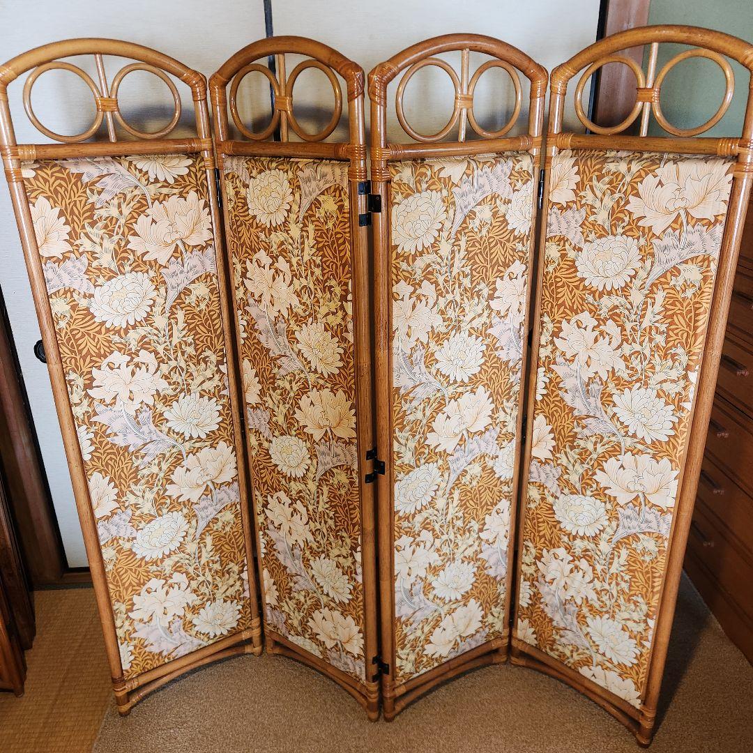 ★美品★パーテーション　ラタン　目隠し　籐　4枚　アジアンテイスト