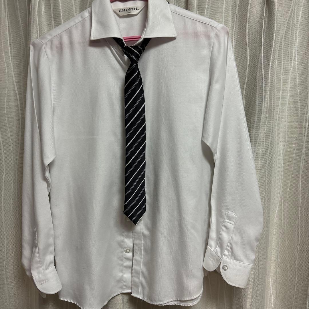 ショパン　スーツ　卒業式　150 黒色フォーマルスーツ ストライプネクタイ