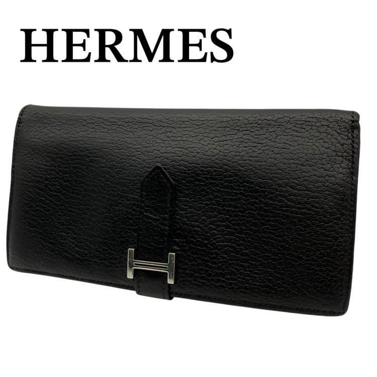 美品 HERMES エルメス ベアン スフレ 長財布 ▢L刻印 ブラック