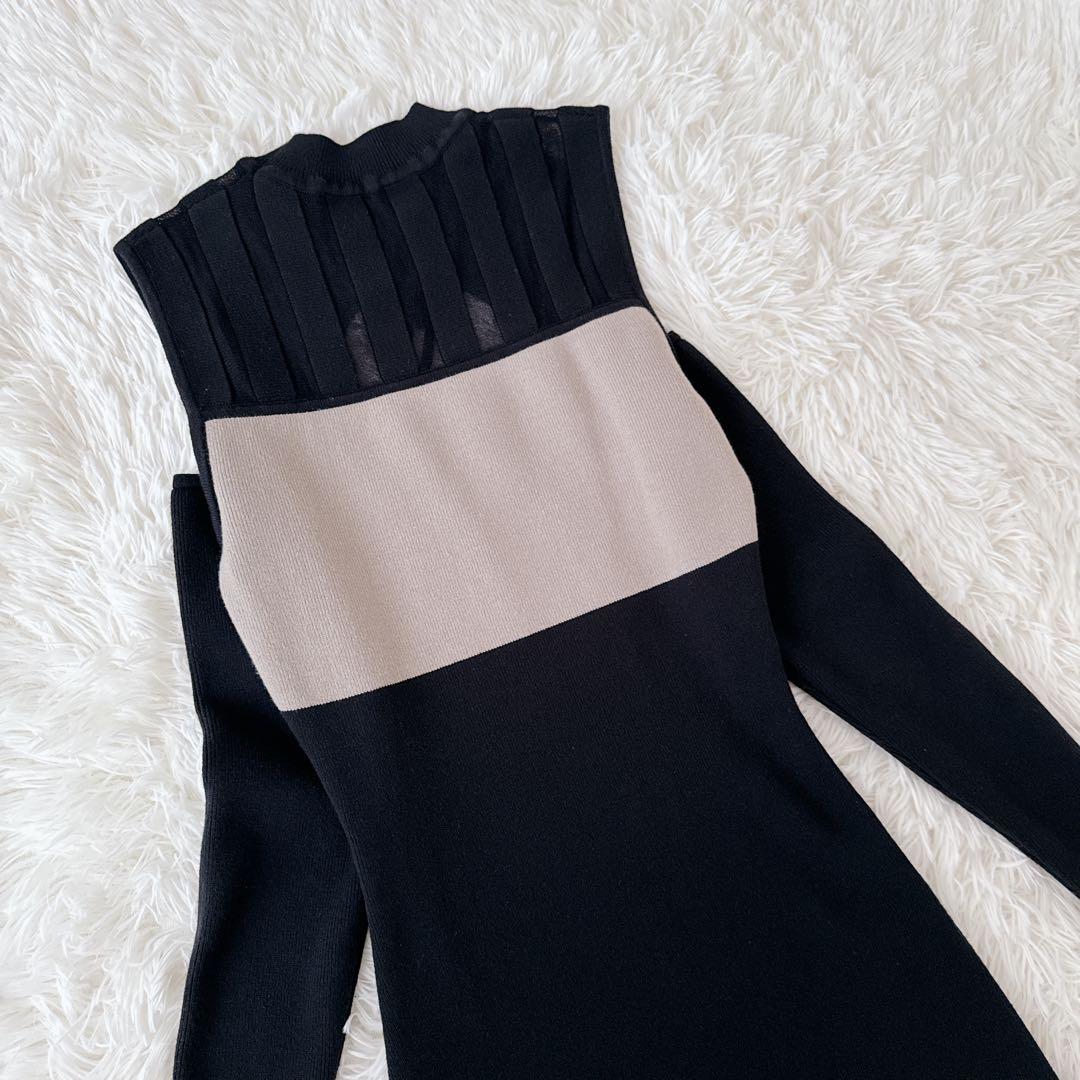 新品級✨ダーリッチ バイカラーデザインニットロングワンピース ロゴ