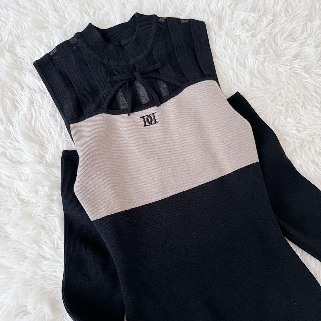 新品級✨ダーリッチ バイカラーデザインニットロングワンピース ロゴ