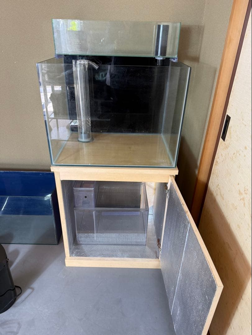 オーバーフロー水槽[60㎝]＋水槽台＋アクアリウム必需品多数 引取り限定 宮城県