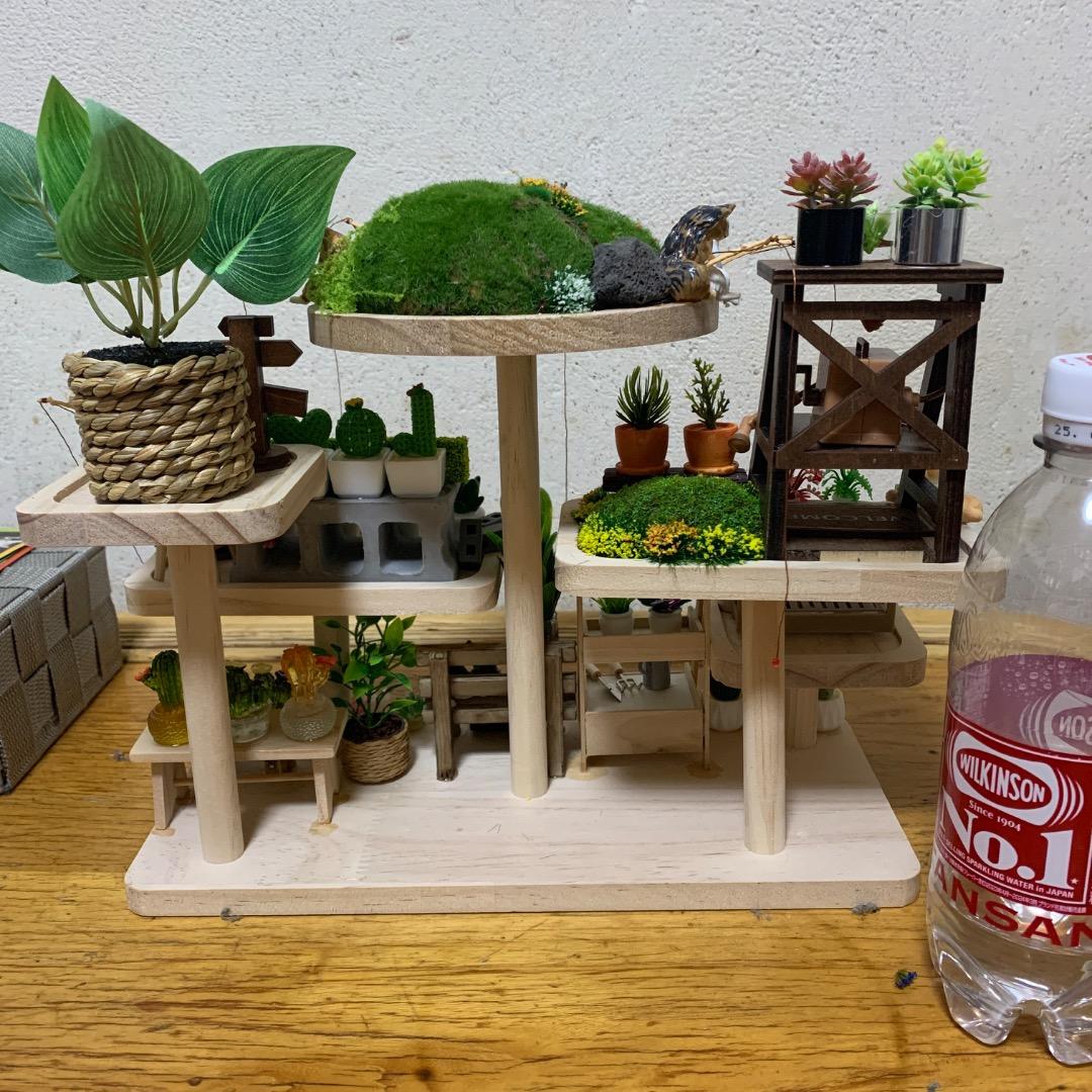 ミニチュア猫島アイランドフェイクガーデン、ハンドメイド、1点物、多肉植物サボテン