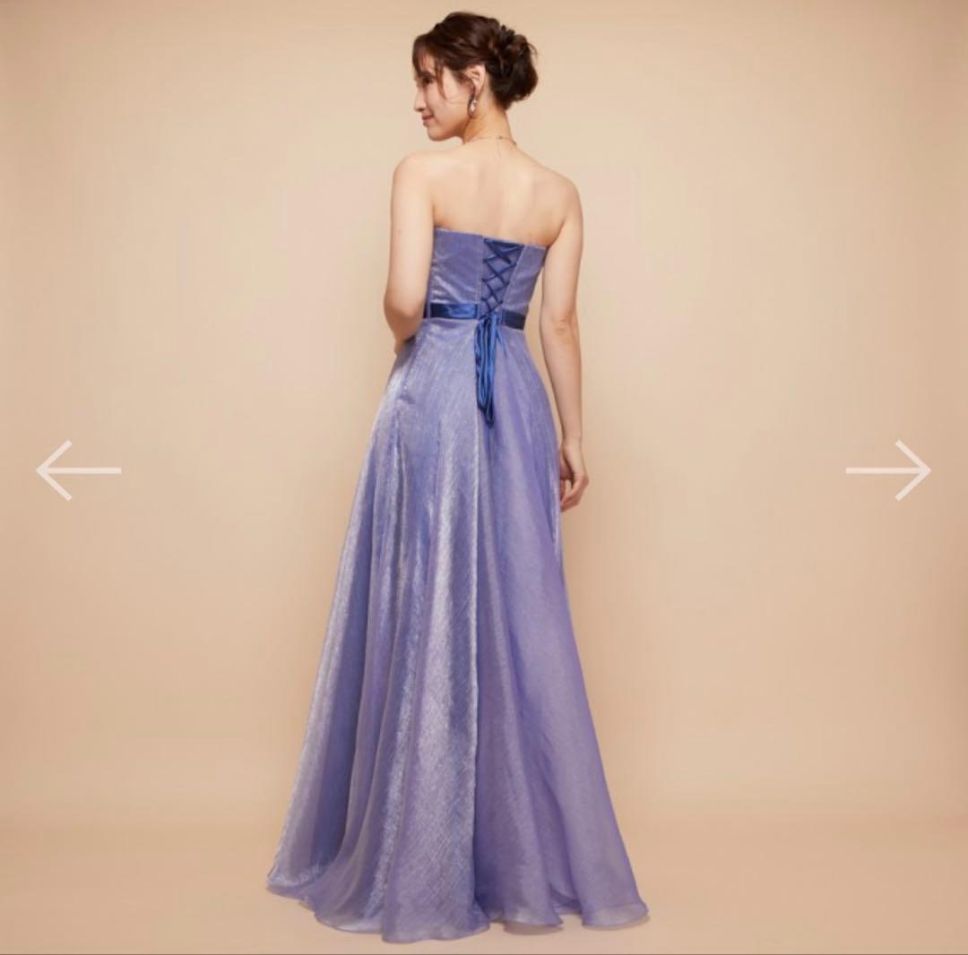 【匿名】ANNABELLE ブルーワッシャーオーガンジー胸元フリルフレアドレス