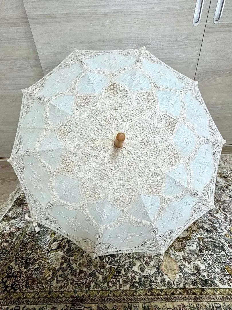 汕頭(スワトウ)刺繍　日傘(長傘) レトロ　手刺繍 レースパラソル