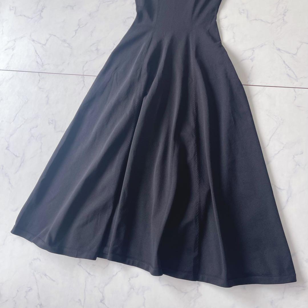 【美品】JENNE フレンチスリーブ ニット フレア ロングワンピース 黒 M