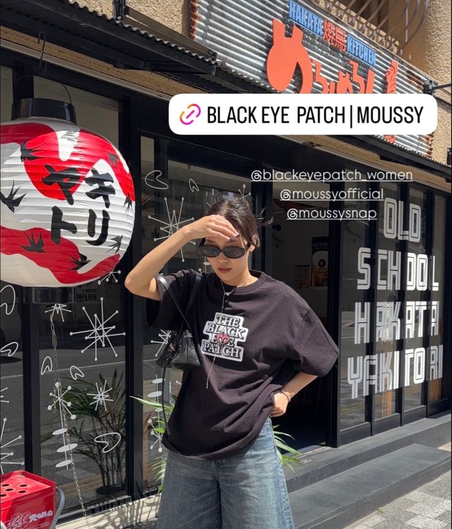 MOUSSY×BlackEyePatch BEP OG ラインストーン TEE黒