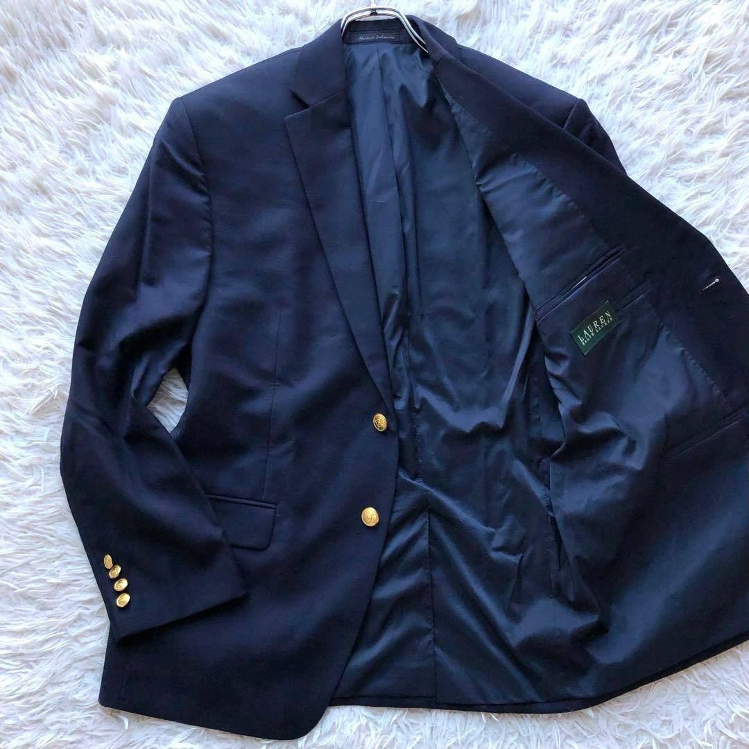 【極美品 希少サイズL】ラルフローレン　紺ブレ　ウール100%　金ボタン