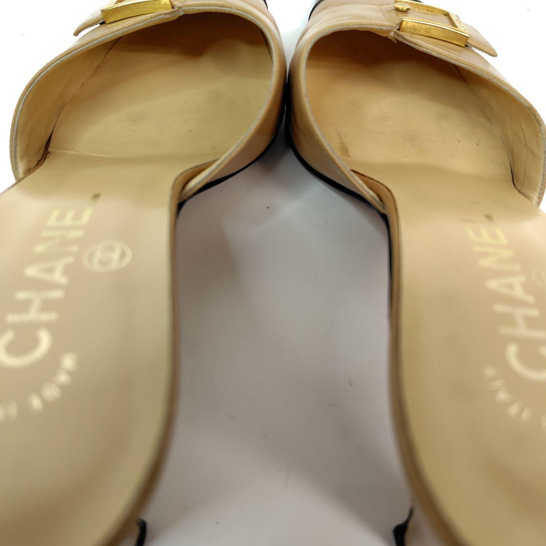 ★使用感少なめ★シャネル ミュール 38 サンダル スクエア バイカラー