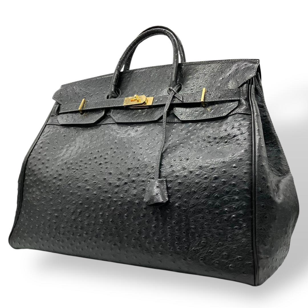 良品 2035 特大ボストンバッグ オーストリッチ フルポイント ベルトデザイン