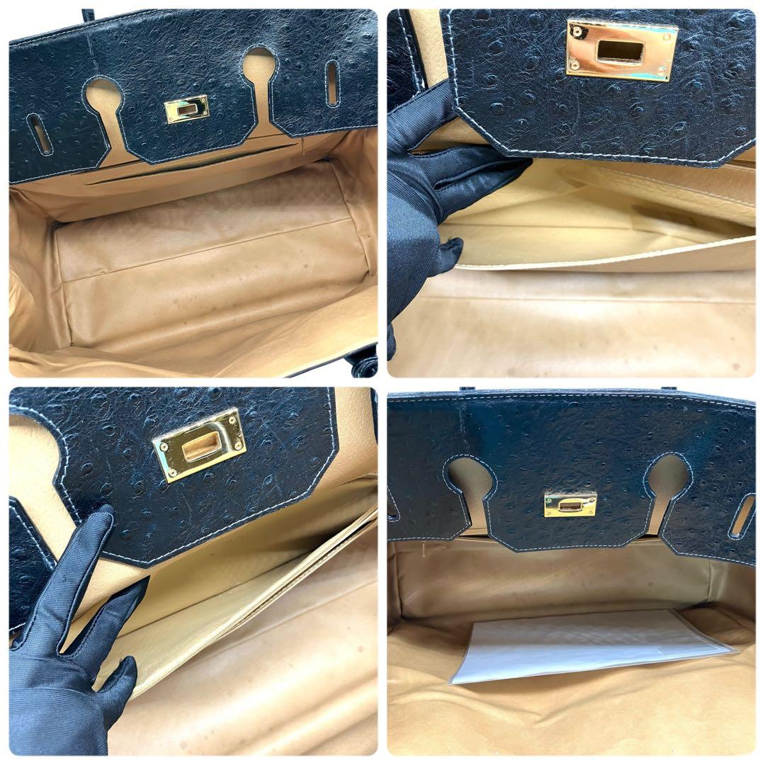 良品 2035 特大ボストンバッグ オーストリッチ フルポイント ベルトデザイン