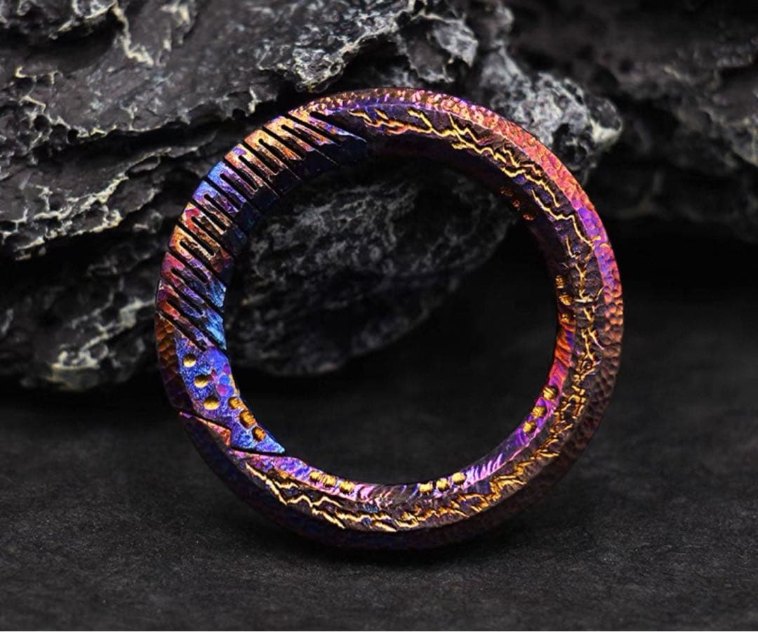 キーホルダー リング　キーリング　チタン合金　手作り　掘り