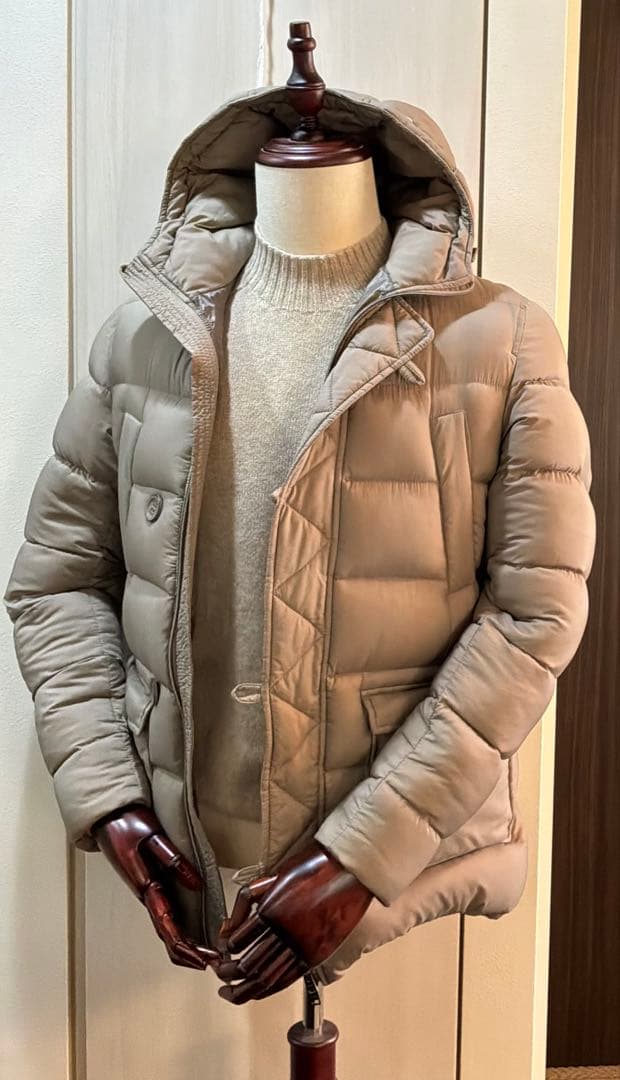 【美品】HERNO N-3Bダウンコート ミドル丈　ブラウンベージュ 44