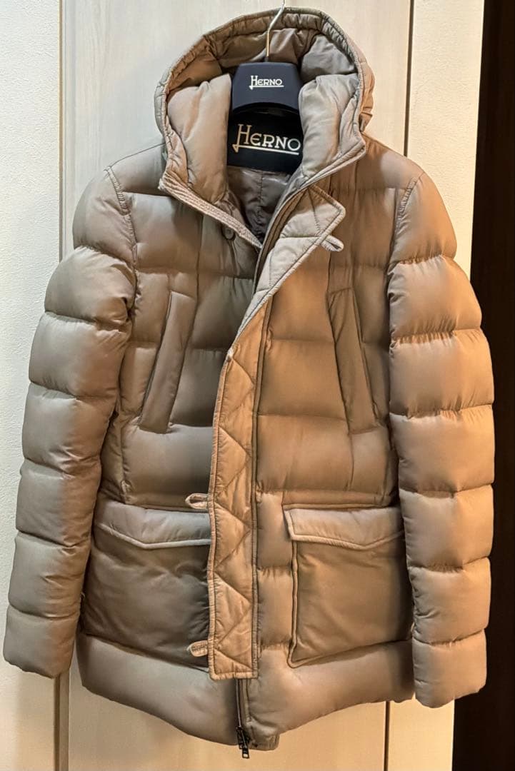 【美品】HERNO N-3Bダウンコート ミドル丈　ブラウンベージュ 44