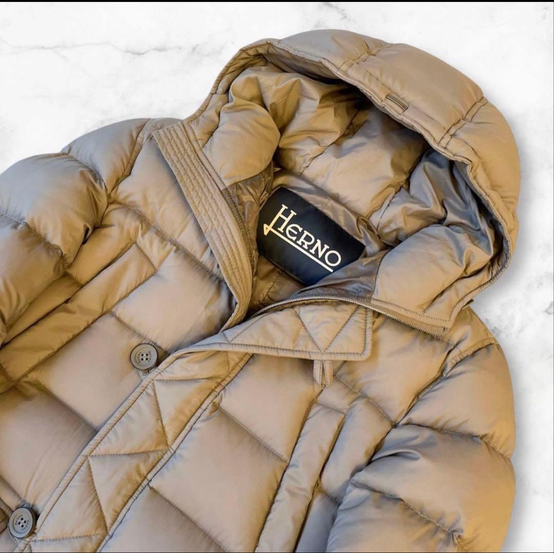 【美品】HERNO N-3Bダウンコート ミドル丈　ブラウンベージュ 44