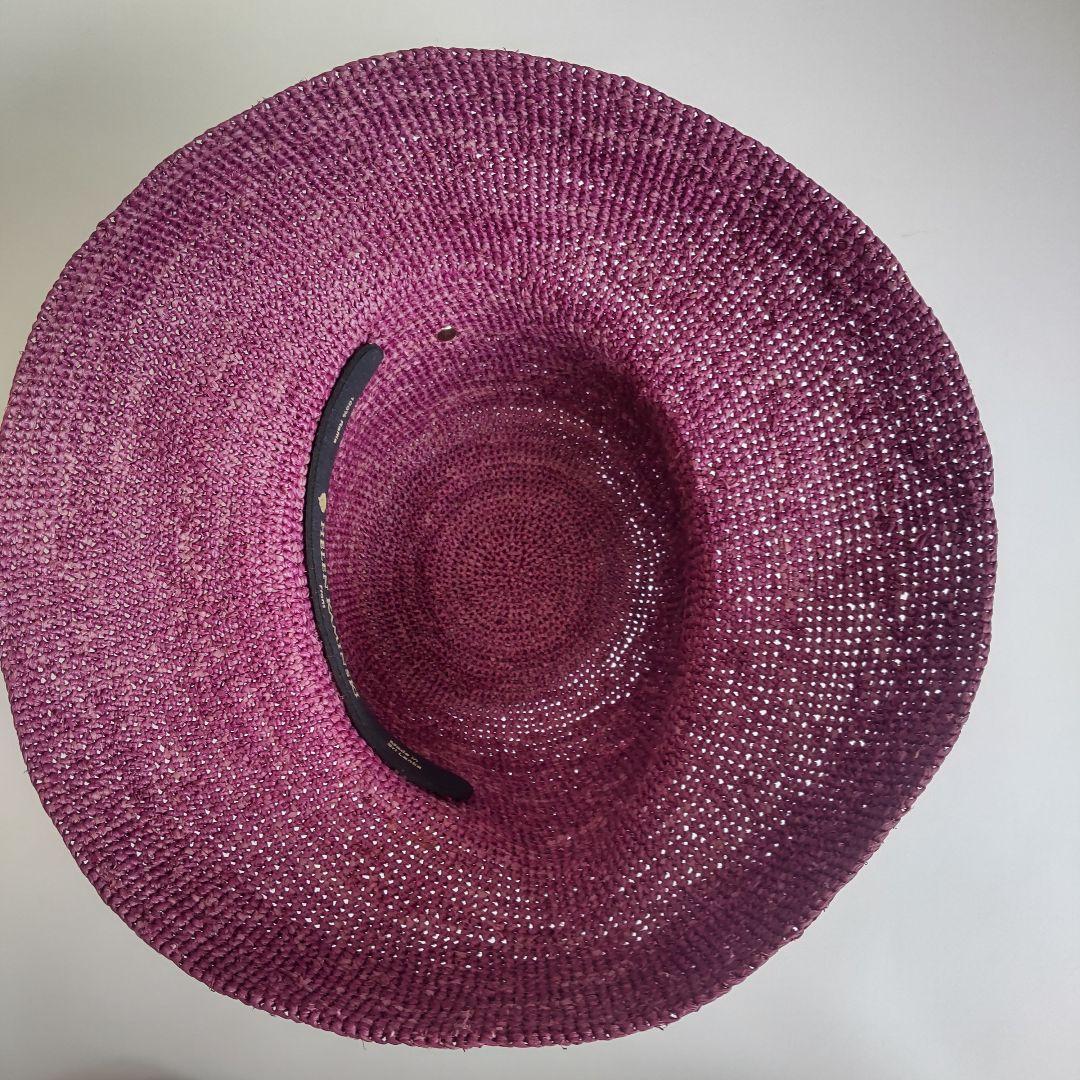 極美品 ヘレンカミンスキー 現行 ラフィアハット ボルドー 麦わら帽子