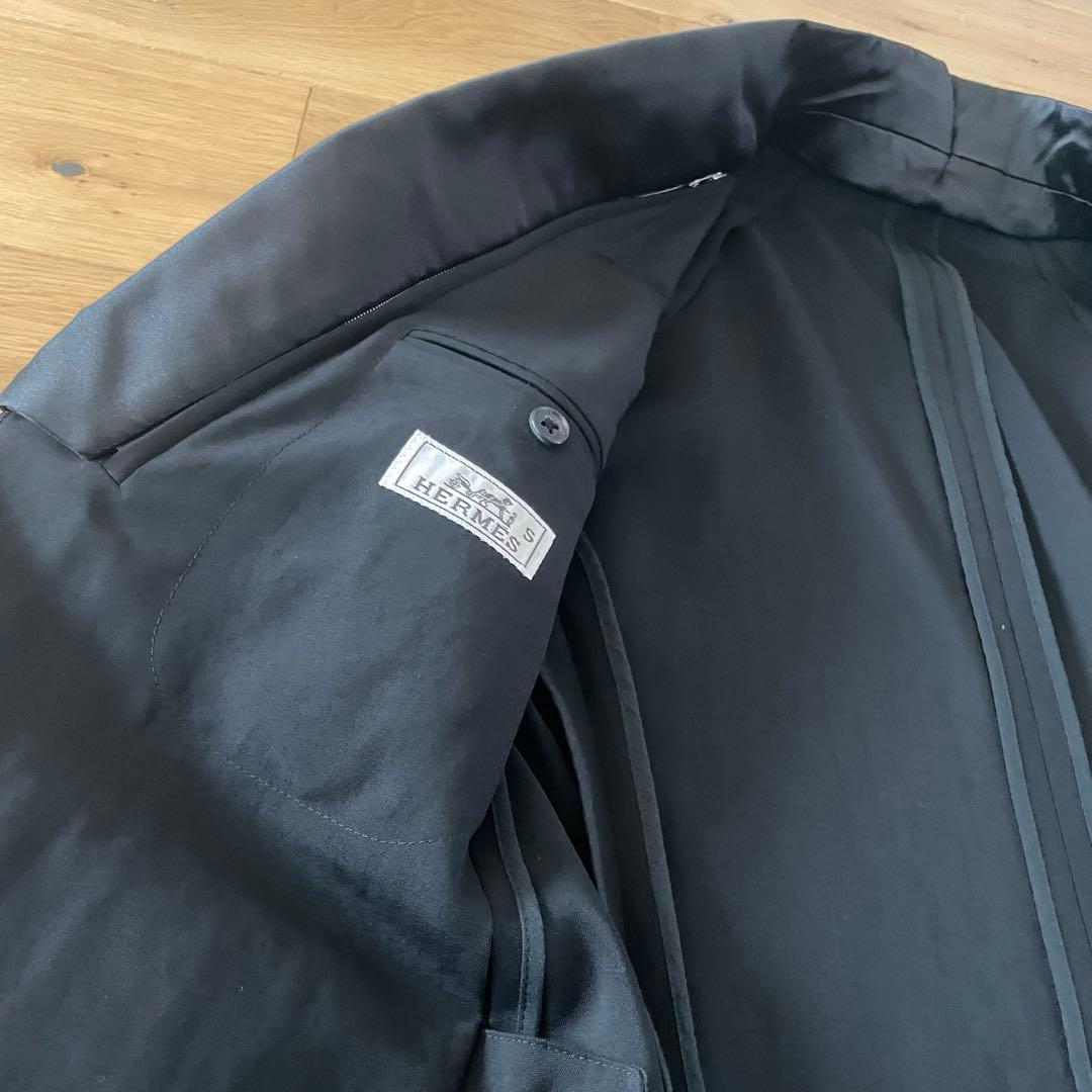 格安！HERMES エルメス 襟着脱 テーラードジャケット 黒 サテン 高級