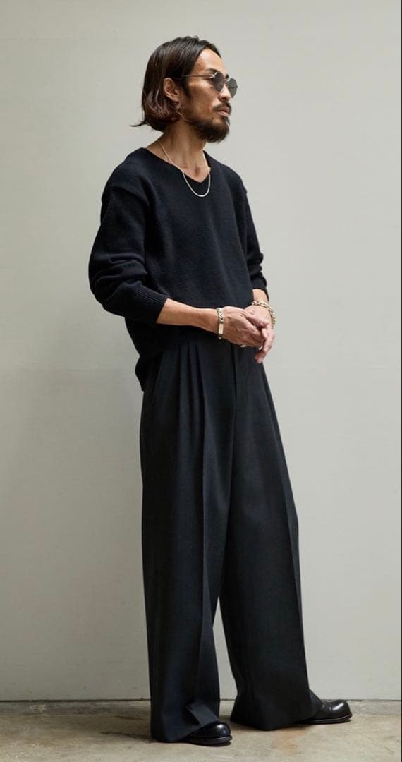 パンツ YOKE 3pleated Wide-leg Trousers black 1