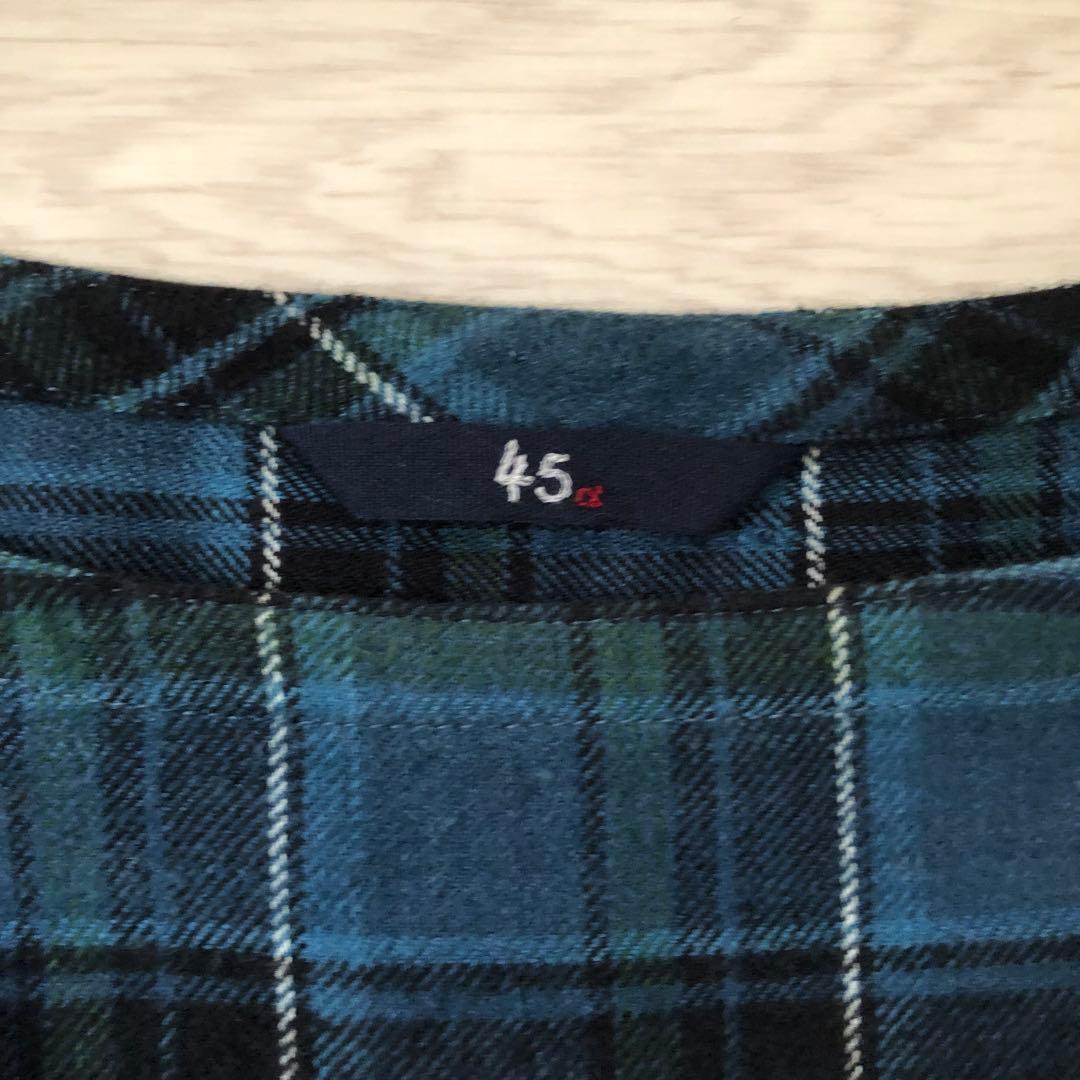 45R インドネル　チェック柄ワンピース Rロゴ刺繍入り　ふっくら袖