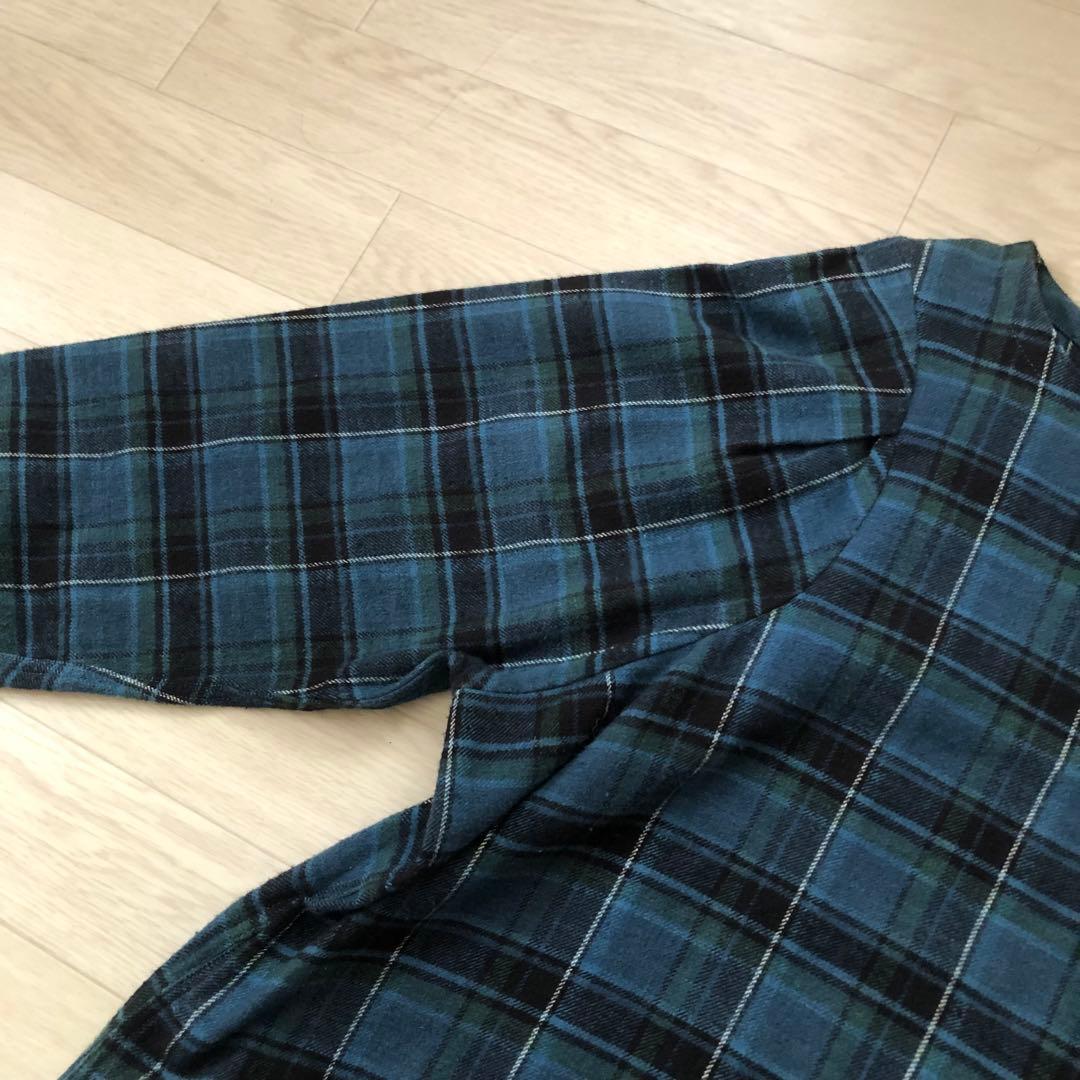 45R インドネル　チェック柄ワンピース Rロゴ刺繍入り　ふっくら袖