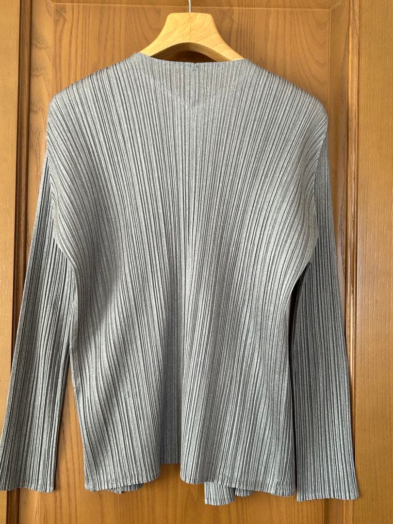 美品✨プリーツプリーズ デザインカーディガン 羽織り グレー 3 ／Ｌ