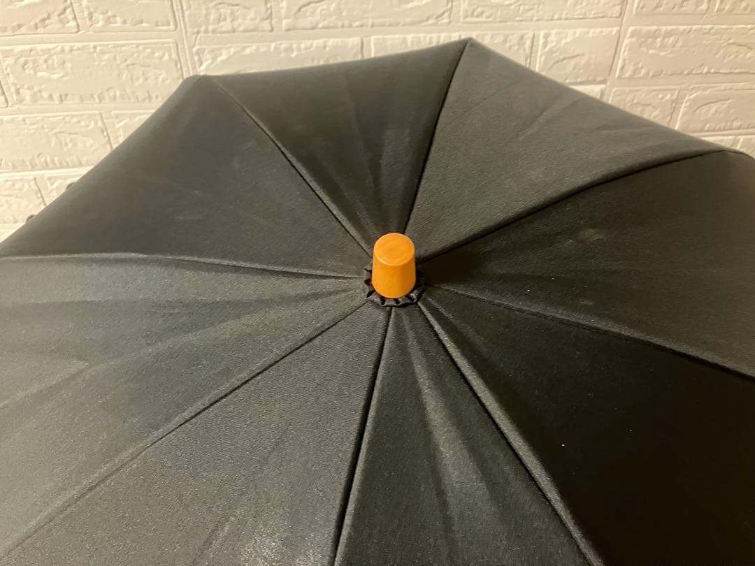 サンバリア100 2段折 日傘 折りたたみ傘 フリル　黒 木 ストレート手元