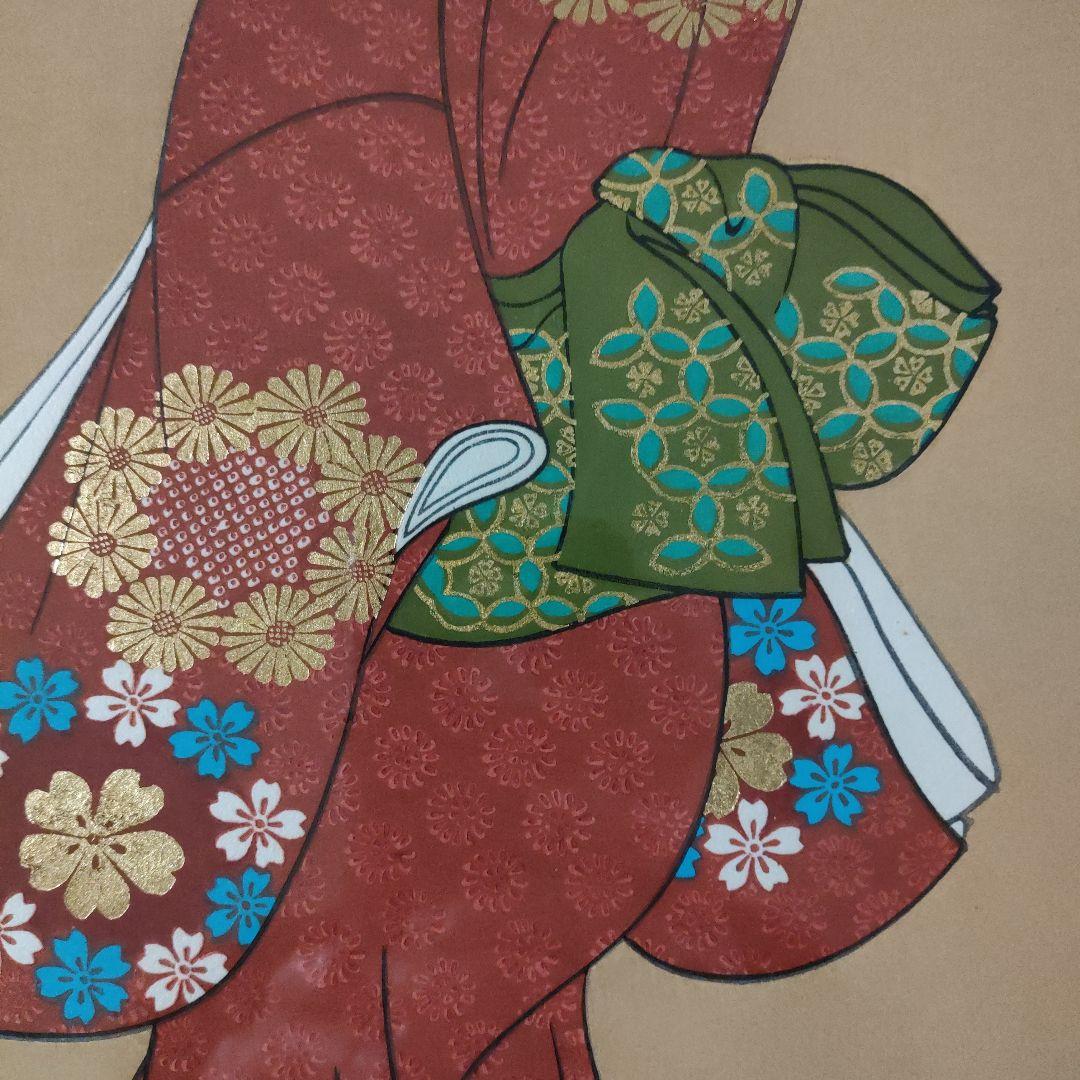 菱川師宣　大判木版画『見返り美人』ウコン布&共箱 彫師:遠藤光局、摺師:伊藤智郎